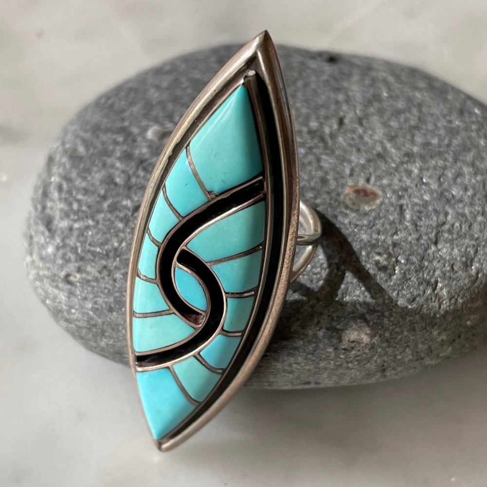 Sold Vintage Zuni Turquoise Hummingbird Amy Quandalacy Ring - Picture 1 of 11